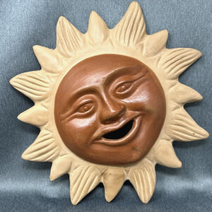 VTG 15" Terracotta Sun Face Mexican Folk Art Clay Pottery Wall Hanging Art HEAVY